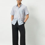 Relaxed Fit Linen Rose Half Sleeve Shirt | Light Grey