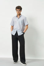 Relaxed Fit Linen Rose Half Sleeve Shirt | Light Grey