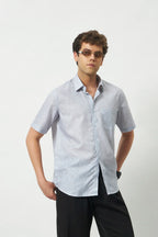Relaxed Fit Linen Rose Half Sleeve Shirt | Light Grey