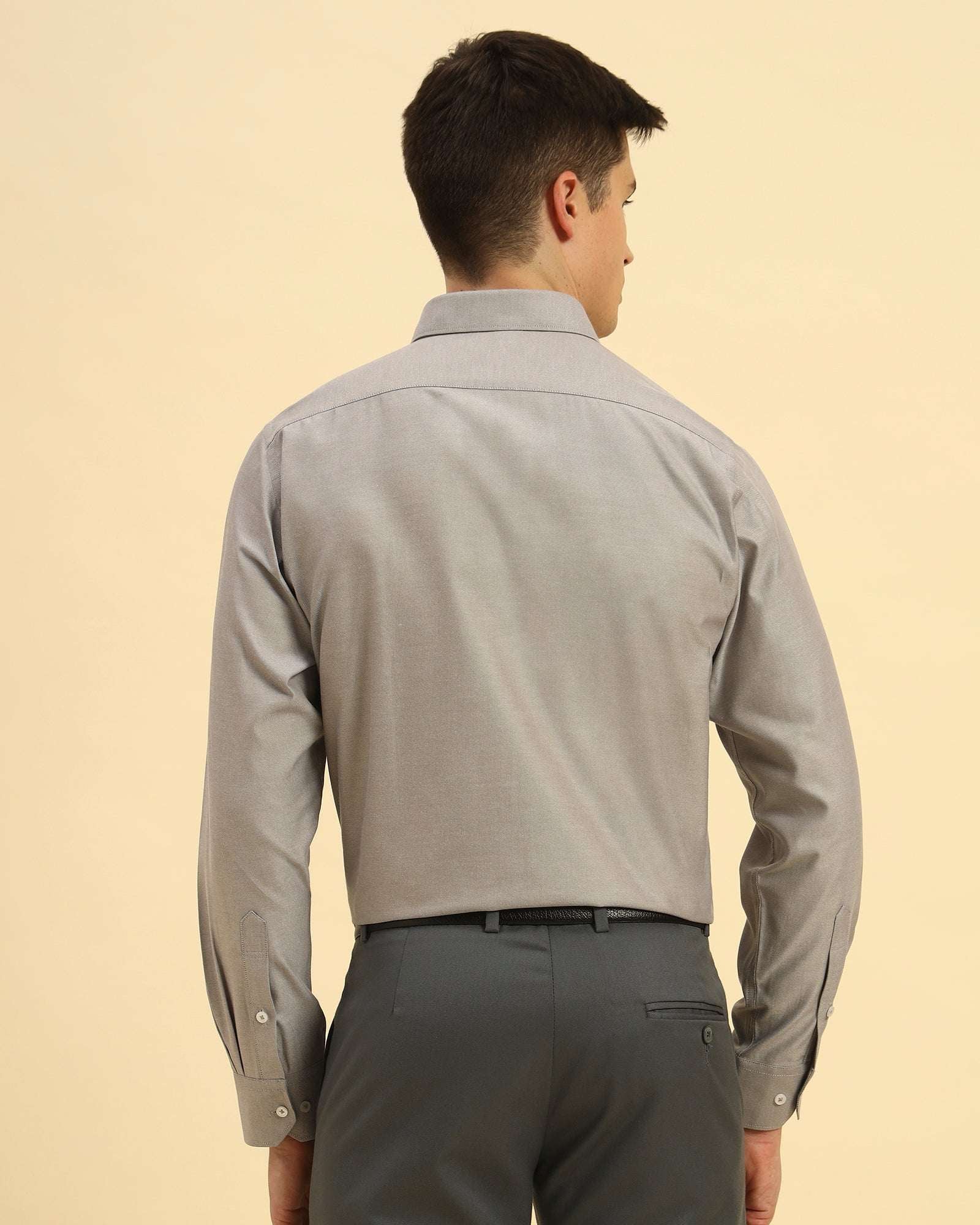 Back view of the Grey Aeternum Men's Textured Cotton-Blend Shirt demonstrating the clean, structured cut.