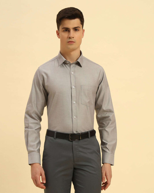 Aeternum Men's Classic Fit Textured Cotton-Blend Shirt in Grey - Front view showing the sophisticated heathered finish.