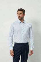 Classic Fit Stripes 100% Cotton Shirt | White & Light Blue