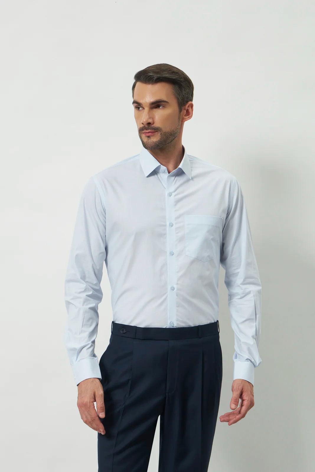 Classic Fit Stripes 100% Cotton Shirt | White & Light Blue