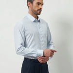 Classic Fit Stripes 100% Cotton Shirt | White & Light Blue
