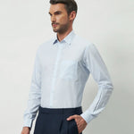 Classic Fit Stripes 100% Cotton Shirt | White & Light Blue