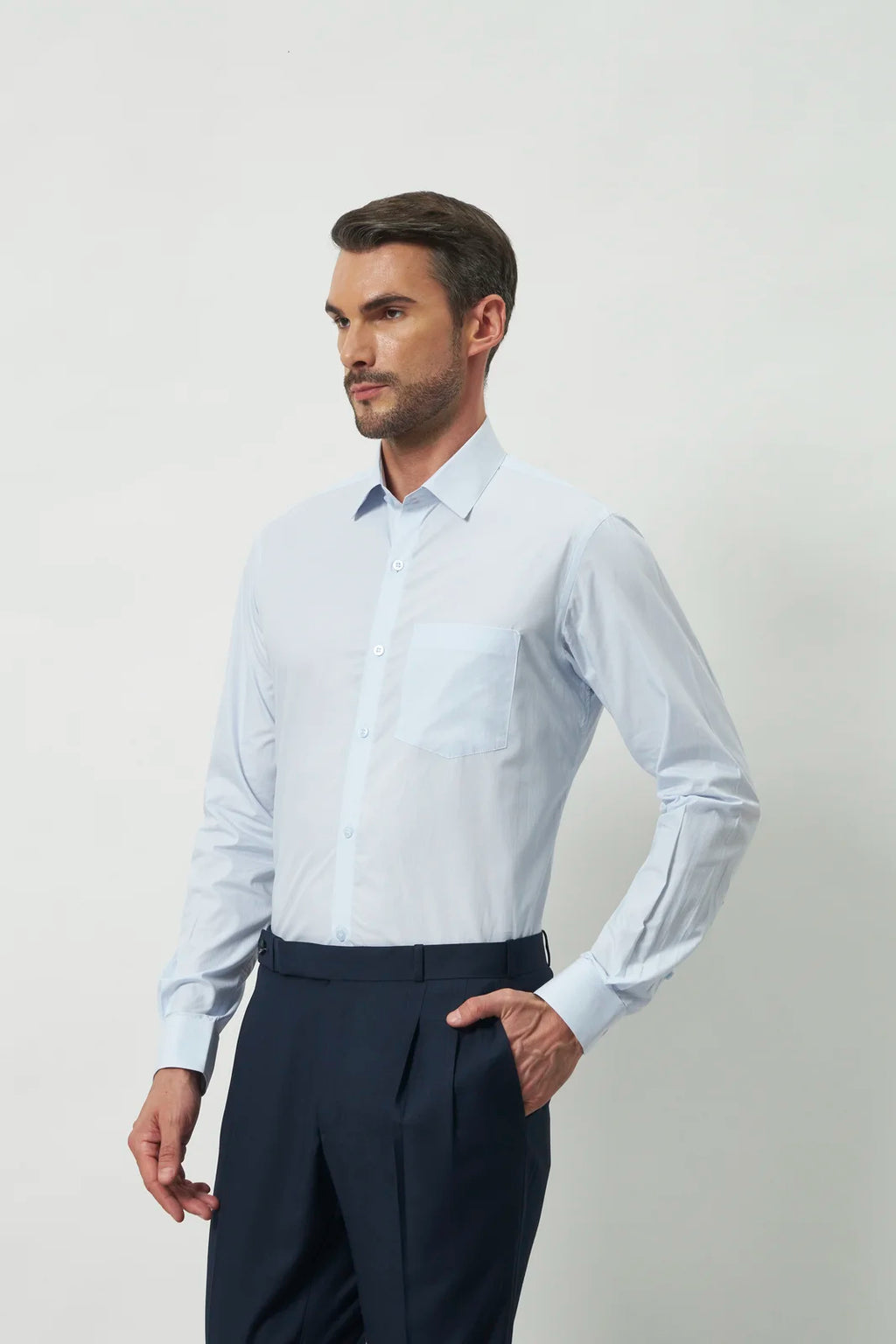Classic Fit Stripes 100% Cotton Shirt | White & Light Blue