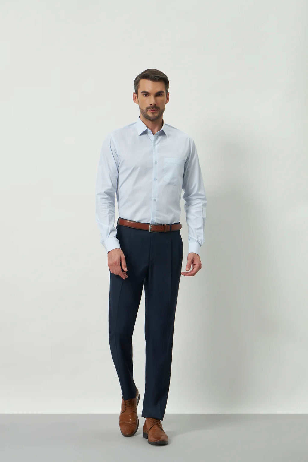 Classic Fit Stripes 100% Cotton Shirt | White & Light Blue
