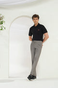 Pleated Tailored Fit Terry-Rayon Trousers | Light Grey