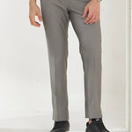 Pleated Tailored Fit Terry-Rayon Trousers | Light Grey