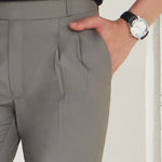 Pleated Tailored Fit Terry-Rayon Trousers | Light Grey
