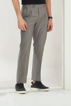 Pleated Tailored Fit Terry-Rayon Trousers | Light Grey