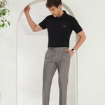 Pleated Tailored Fit Terry-Rayon Trousers | Light Grey