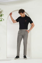 Pleated Tailored Fit Terry-Rayon Trousers | Light Grey