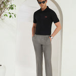 Pleated Tailored Fit Terry-Rayon Trousers | Light Grey