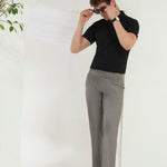 Pleated Tailored Fit Terry-Rayon Trousers | Light Grey