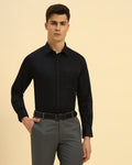 Three-quarter profile of the Men's Navy Blue Aeternum Stretch Blend Shirt highlighting the refined button-down construction.