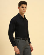 Aeternum Men's Slim Fit Stretch Blend Shirt in Navy Blue - Front view showing the sharp tailored fit and premium stretch fabric.