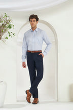 Pleated Tailored Fit Terry-Rayon Trousers | Navy Blue