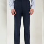 Pleated Tailored Fit Terry-Rayon Trousers | Navy Blue