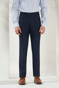 Pleated Tailored Fit Terry-Rayon Trousers | Navy Blue