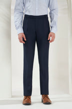 Pleated Tailored Fit Terry-Rayon Trousers | Navy Blue