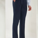 Pleated Tailored Fit Terry-Rayon Trousers | Navy Blue