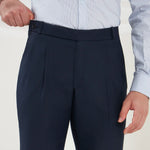Pleated Tailored Fit Terry-Rayon Trousers | Navy Blue