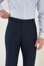 Pleated Tailored Fit Terry-Rayon Trousers | Navy Blue