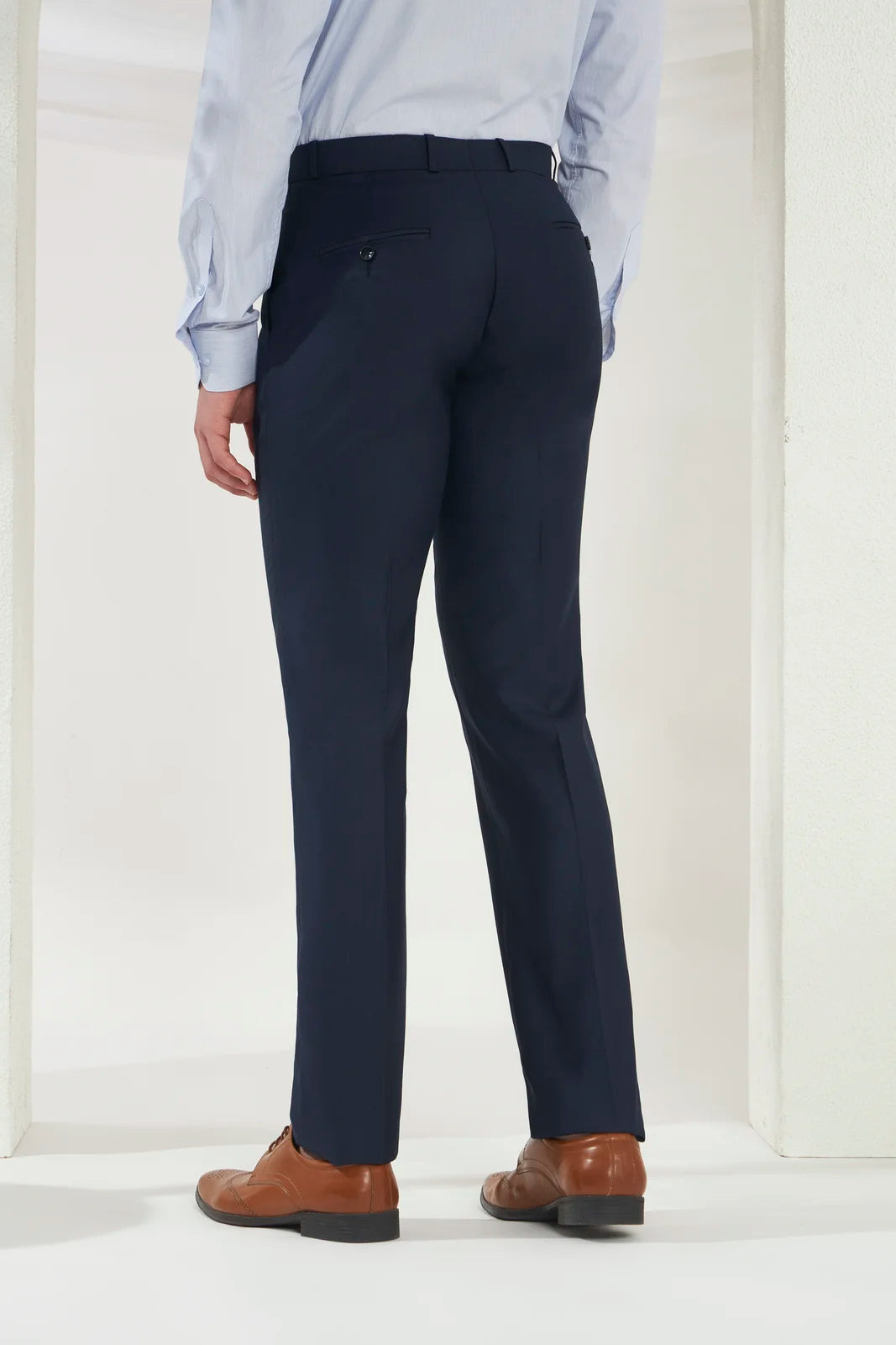Pleated Tailored Fit Terry-Rayon Trousers | Navy Blue
