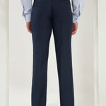 Pleated Tailored Fit Terry-Rayon Trousers | Navy Blue