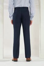 Pleated Tailored Fit Terry-Rayon Trousers | Navy Blue