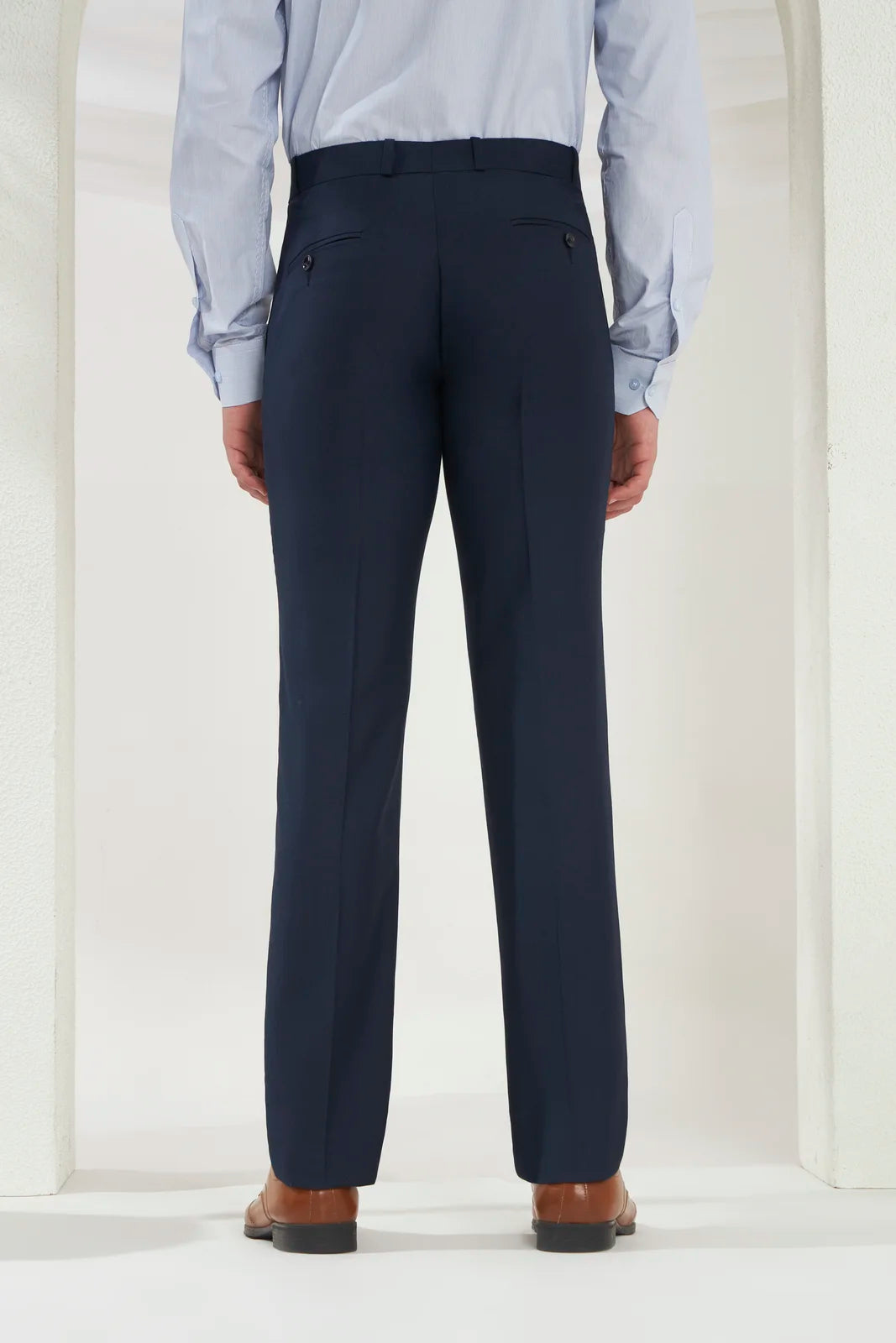 Pleated Tailored Fit Terry-Rayon Trousers | Navy Blue