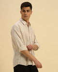 Aeternum Men's Relaxed Fit Salerno Cotton-Linen Shirt in Beige - Front view showing the clean button-down design and lightweight fabric