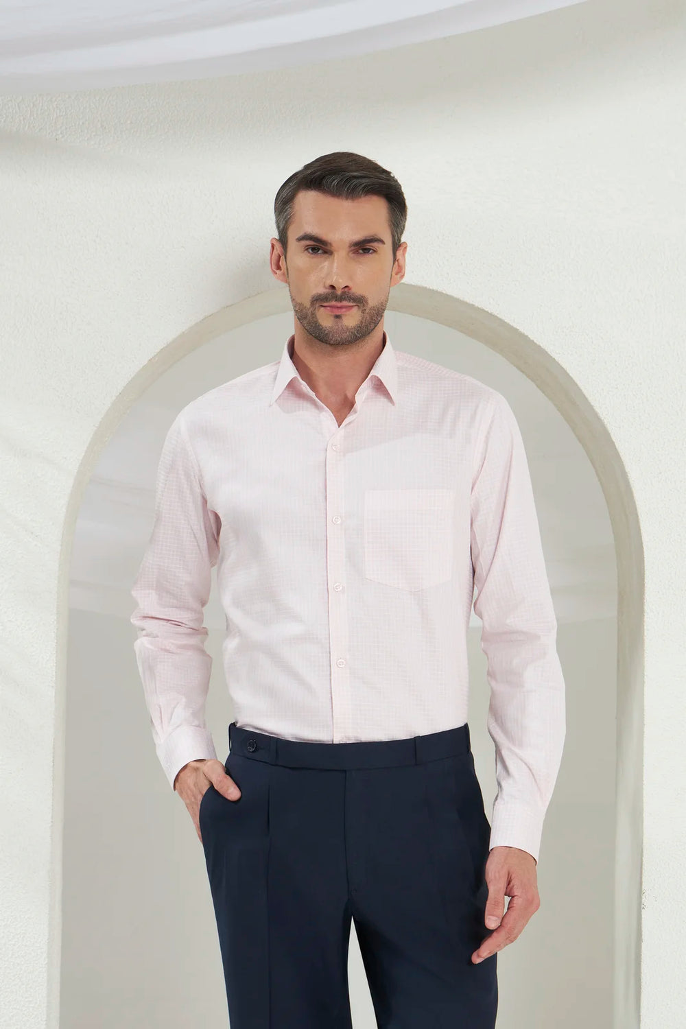 Classic Fit Check 100% Cotton Shirt | White & Pink