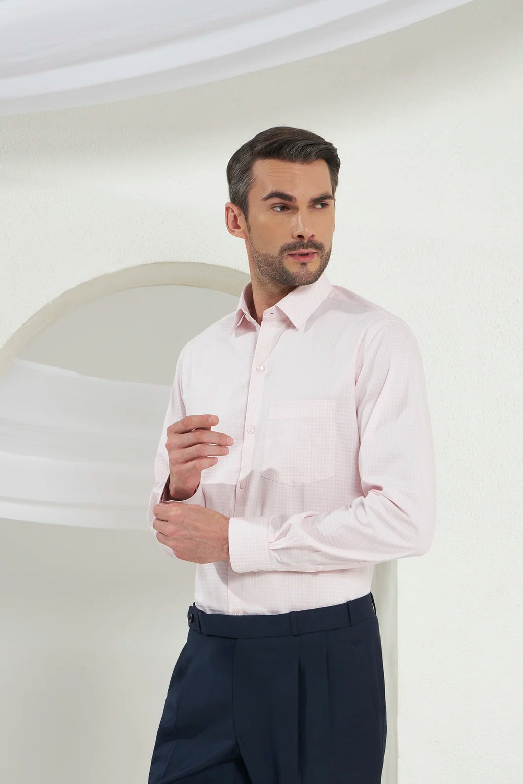 Classic Fit Check 100% Cotton Shirt | White & Pink