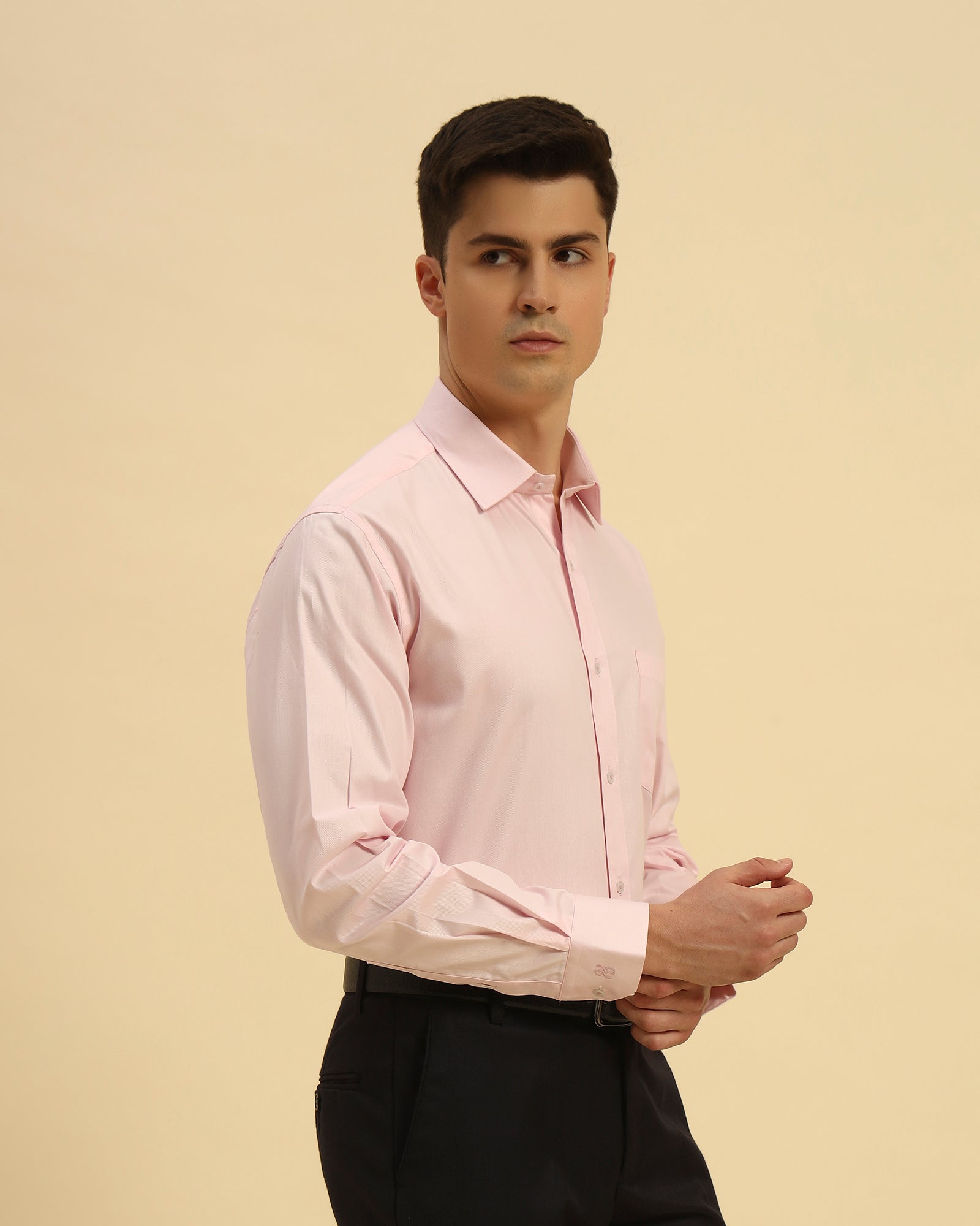 Classic Fit Textured Cotton Shirt | Light Pink