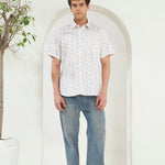 Relaxed Fit Heritage Print 100% Cotton Half Sleeve Shirt | Ivory Gold