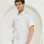 Relaxed Fit Heritage Print 100% Cotton Half Sleeve Shirt | Ivory Gold