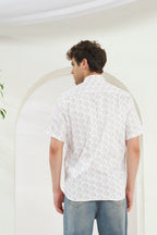 Relaxed Fit Heritage Print 100% Cotton Half Sleeve Shirt | Ivory Gold