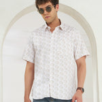Relaxed Fit Heritage Print 100% Cotton Half Sleeve Shirt | Ivory Gold