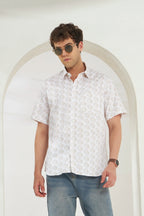 Relaxed Fit Heritage Print 100% Cotton Half Sleeve Shirt | Ivory Gold