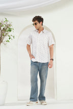 Relaxed Fit Heritage Print 100% Cotton Half Sleeve Shirt | Ivory Gold