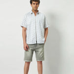Relaxed Fit Heritage Print 100% Cotton Half Sleeve Shirt | Ivory Green