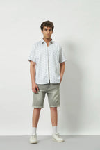 Relaxed Fit Heritage Print 100% Cotton Half Sleeve Shirt | Ivory Green