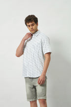 Relaxed Fit Heritage Print 100% Cotton Half Sleeve Shirt | Ivory Green