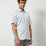 Relaxed Fit Heritage Print 100% Cotton Half Sleeve Shirt | Ivory Green