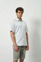 Relaxed Fit Heritage Print 100% Cotton Half Sleeve Shirt | Ivory Green
