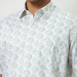 Relaxed Fit Heritage Print 100% Cotton Half Sleeve Shirt | Ivory Green