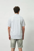 Relaxed Fit Heritage Print 100% Cotton Half Sleeve Shirt | Ivory Green