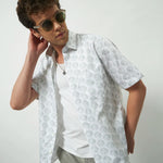 Relaxed Fit Heritage Print 100% Cotton Half Sleeve Shirt | Ivory Green